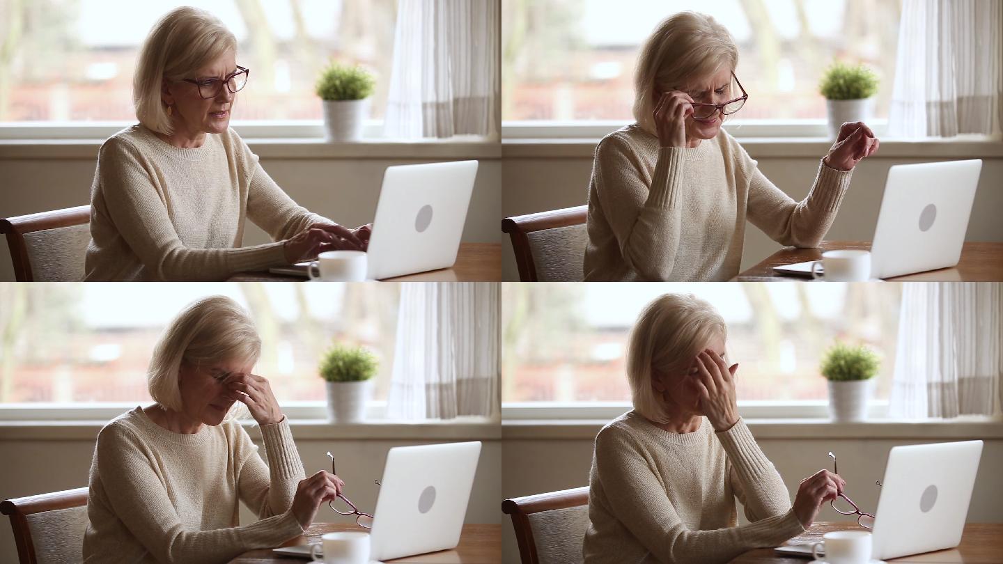 老年妇女使用笔记本电脑