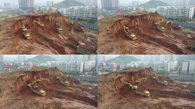 城市建设 工地 工程机械 挖土方挖掘机