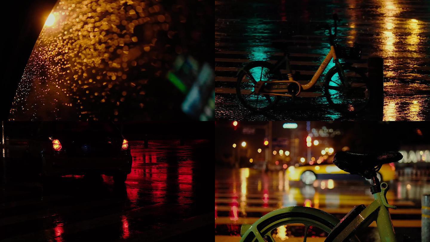 （4k电影感）城市雨夜街道高清素材