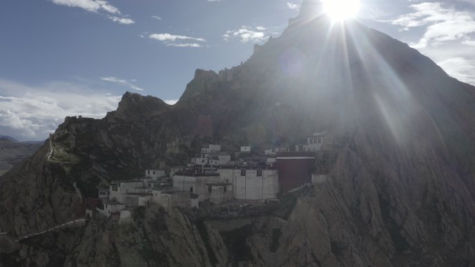 西藏 航拍 寺庙 雪山 灰度