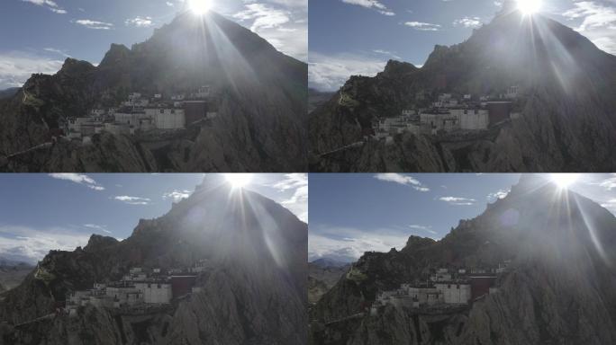 西藏 航拍 寺庙 雪山 灰度