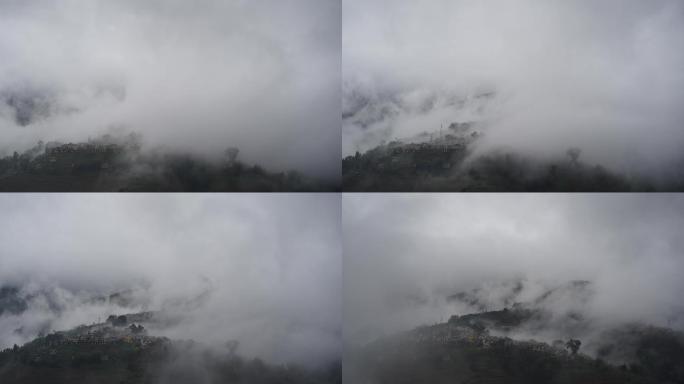 云雾缭绕的山村