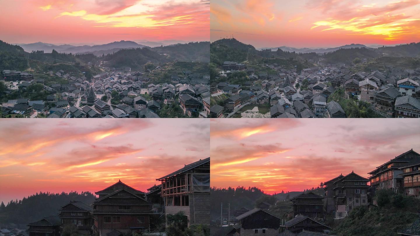 4K航拍绝美夕阳下的柳州三江高友侗寨