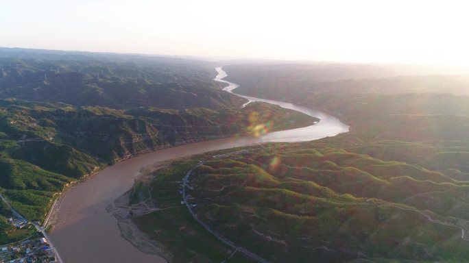 航拍山西吕梁柳林县三交镇黄河大景