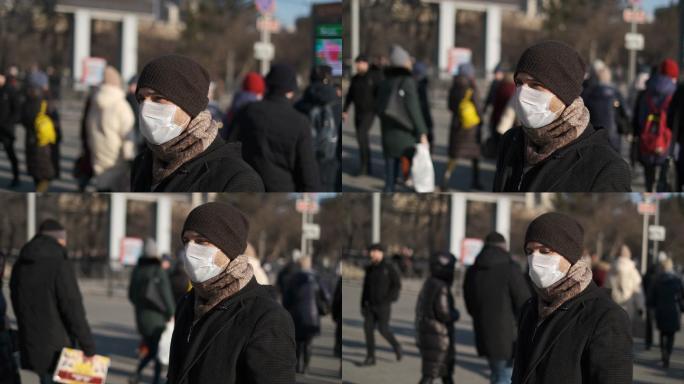 街道上戴面具的人视频素材