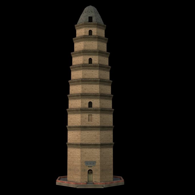 宝塔山3D模型 延安地标建筑 岭山寺塔
