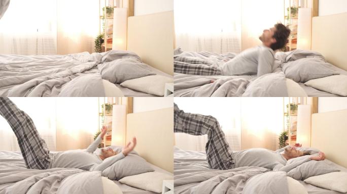 躺在床上的男人睡眠柔软平躺席梦思床垫