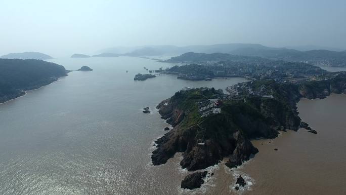 好天气高空环绕航拍玉环坎门街道东沙渔村