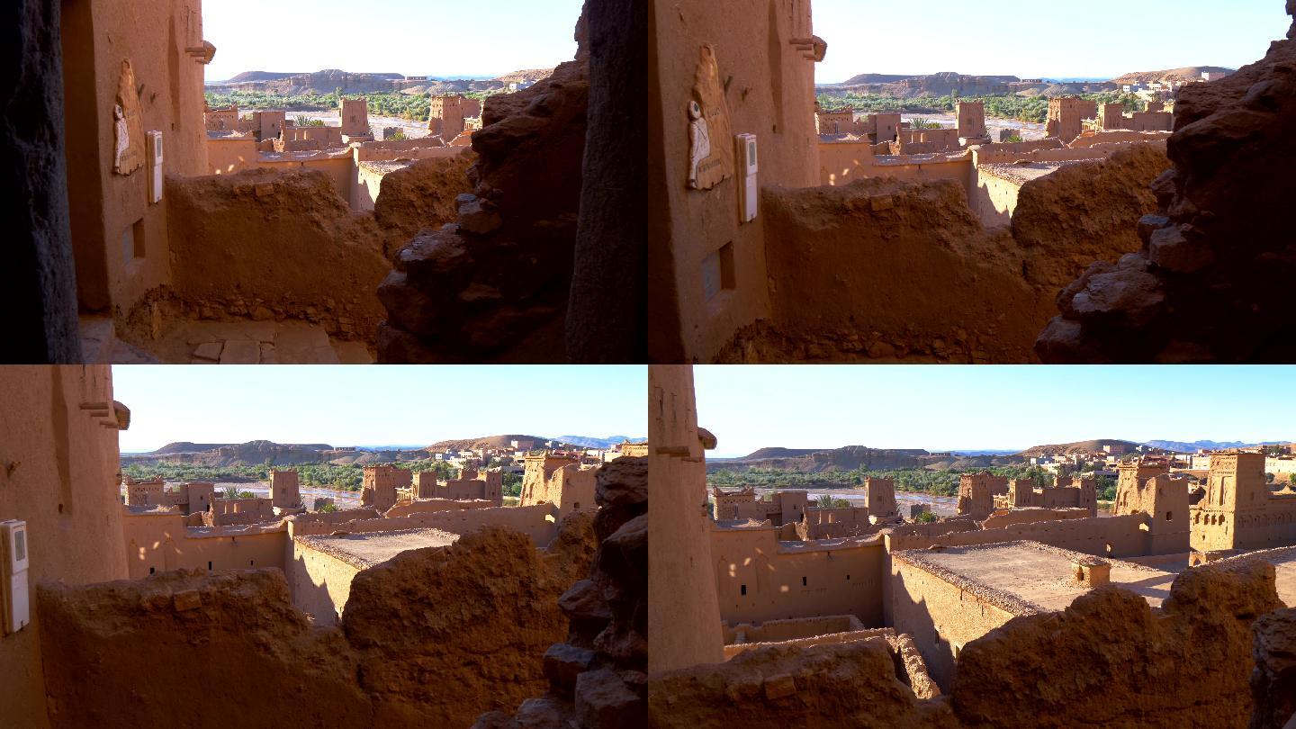 摩洛哥粘土房子。非洲城墙黄土地建设国外风