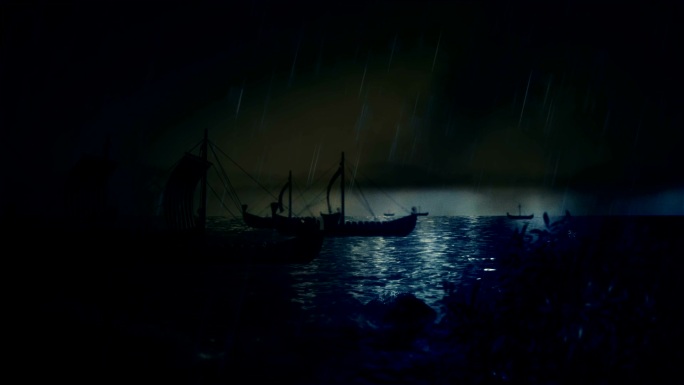 海盗船在风暴中靠岸