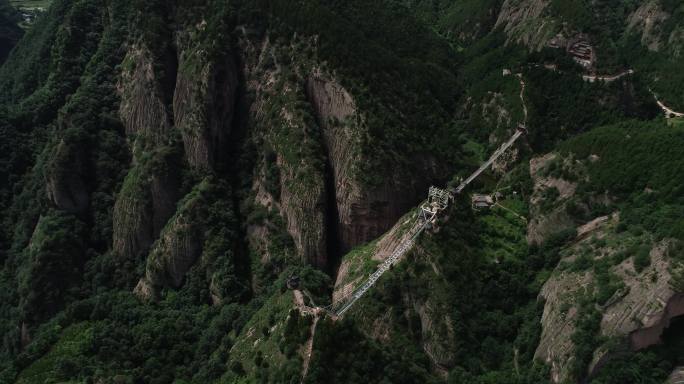 俯瞰九龙山风景区航拍4K宝鸡旅游玻璃栈道