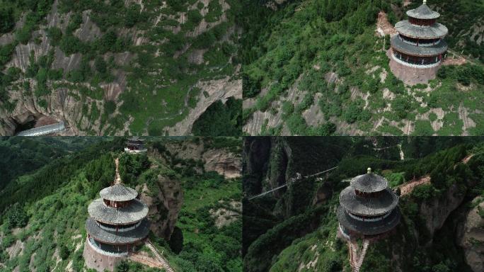 俯瞰九龙山风景区航拍4K宝鸡旅游玻璃栈道