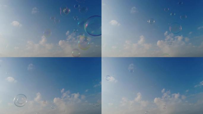 天空蓝天白云彩色泡泡