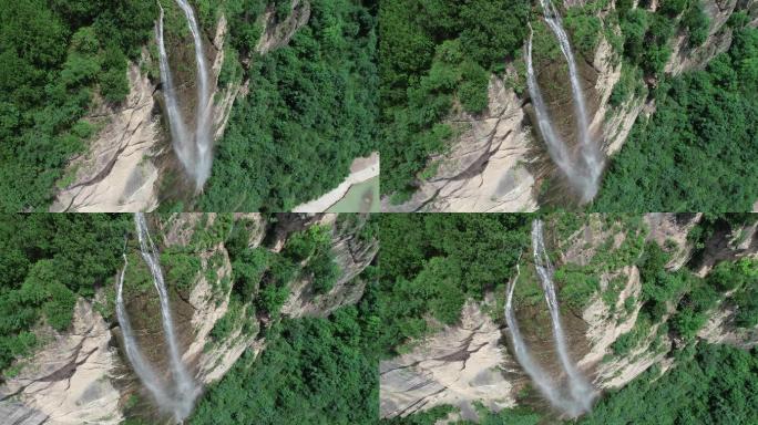 九龙山风景区航拍4K宝鸡旅游九龙山瀑布