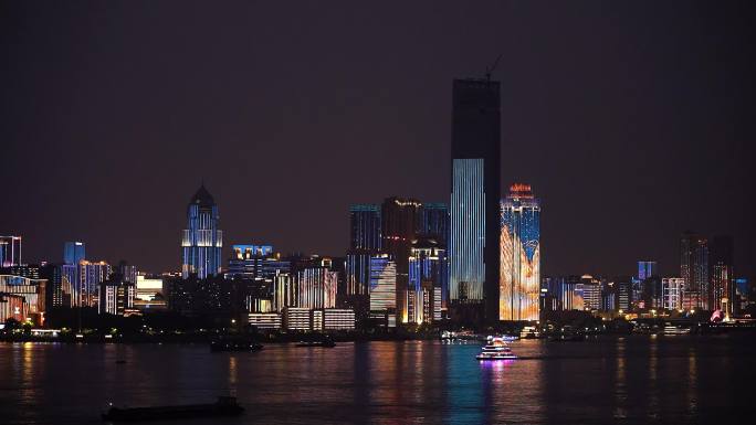 武汉长江夜景隔岸城市高楼大厦