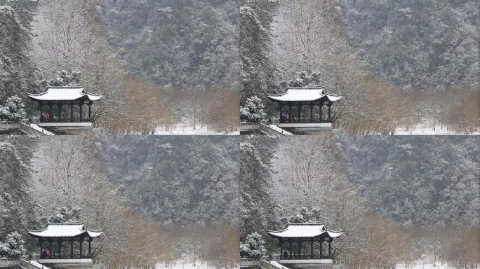 江南冬天雪后山林小亭风景