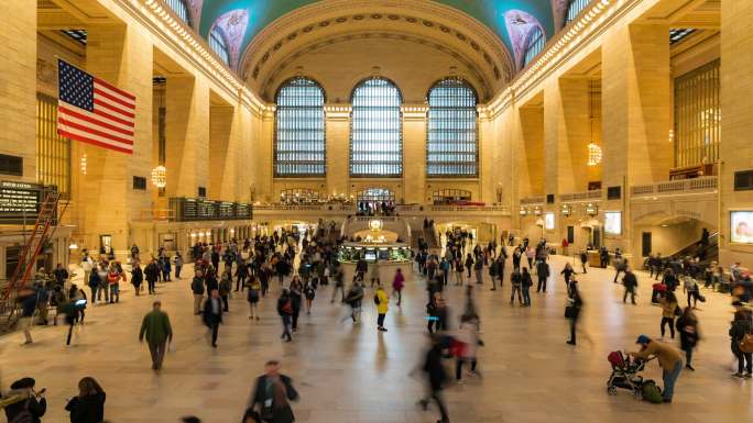 纽约中央火车站和地铁站的游客行人延时摄影
