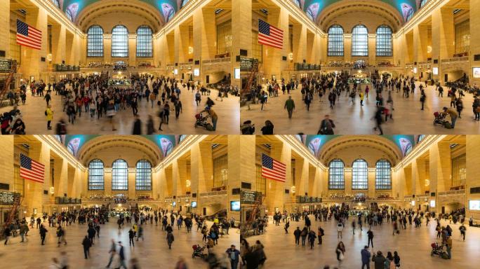 纽约中央火车站和地铁站的游客行人延时摄影