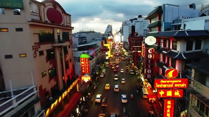 泰国曼谷唐人街城市夜景宣传车流量延时