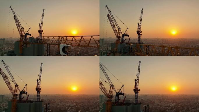 夕阳下航拍建筑工地