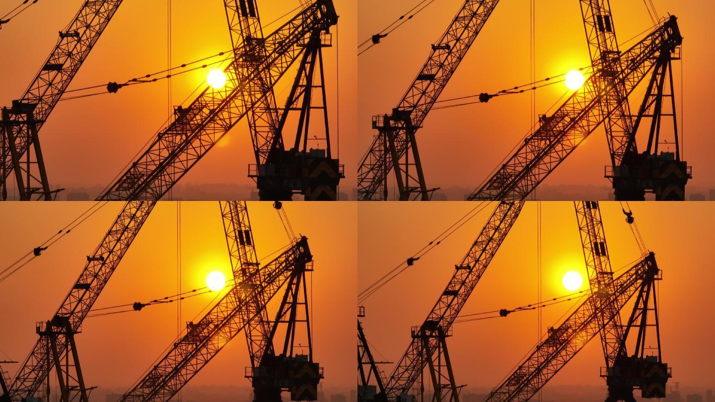 夕阳下航拍建筑工地