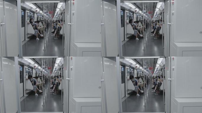 上海地铁行进中车厢内镜头