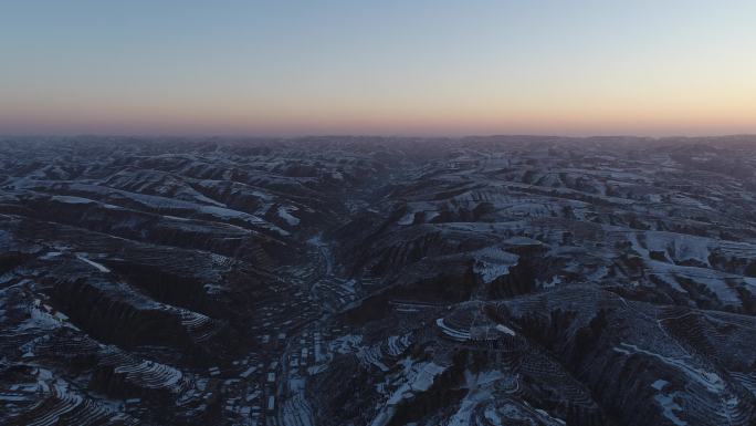 陕北清涧城市风光冬季雪景航拍4K西北地貌