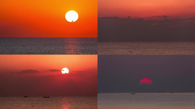 4k海上日出红太阳