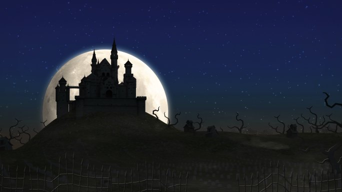 幽灵城堡万圣节背景动画4k