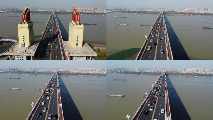 南京长江大桥上空航拍车流