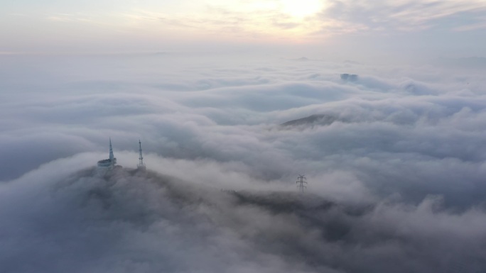 大连城市云海平流雾航拍延时云端之上4K