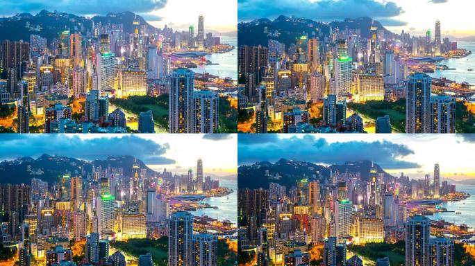 黄昏时分香港城市景观