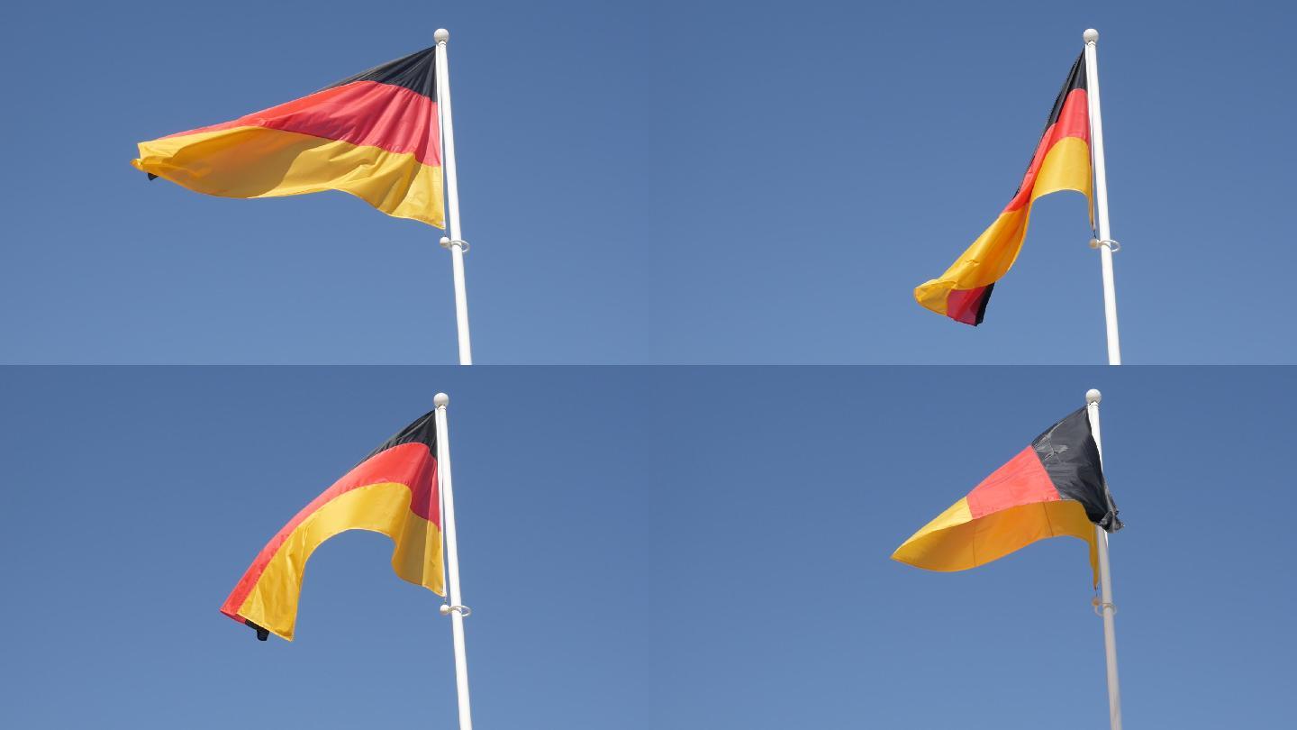 旗杆上的德国国旗在风中缓慢飘扬