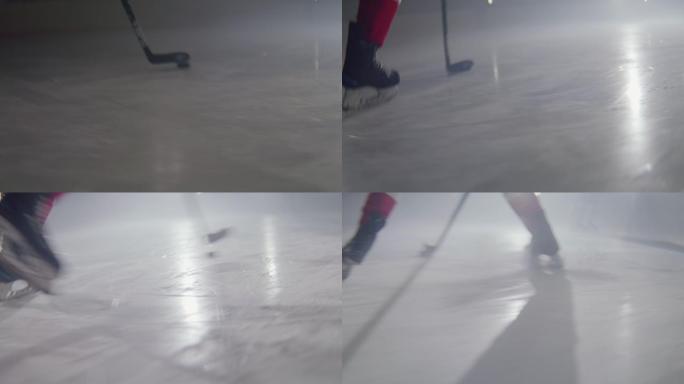 冰球运动员练习冰球