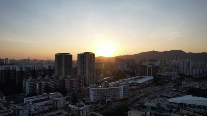 广州天河车流黄昏日落灯光城市太阳夜景朝阳