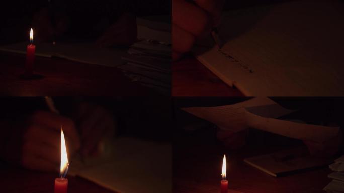 点蜡烛写信钢笔古代煤油灯钢笔写字