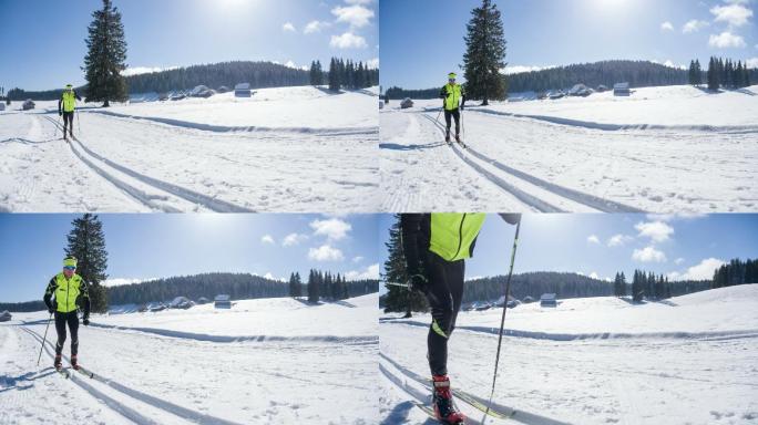 年轻男性越野滑雪