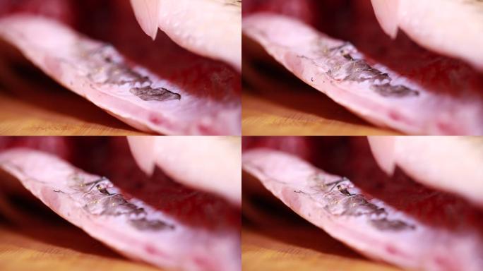 打开草鱼腹腔刮去黏膜血渍  (8)