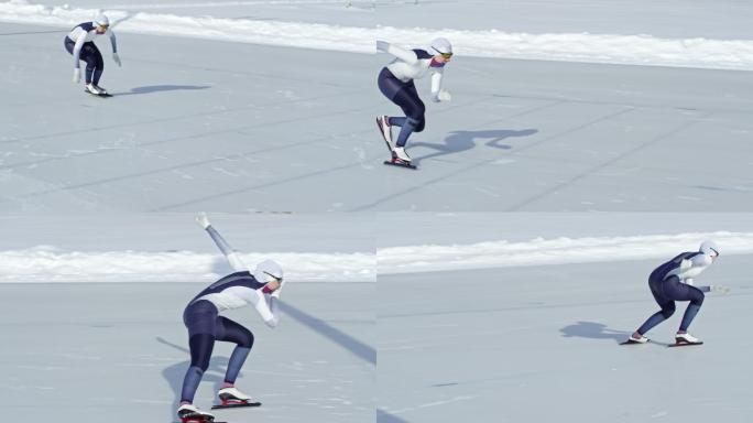 滑冰运动员在室外溜冰场滑冰