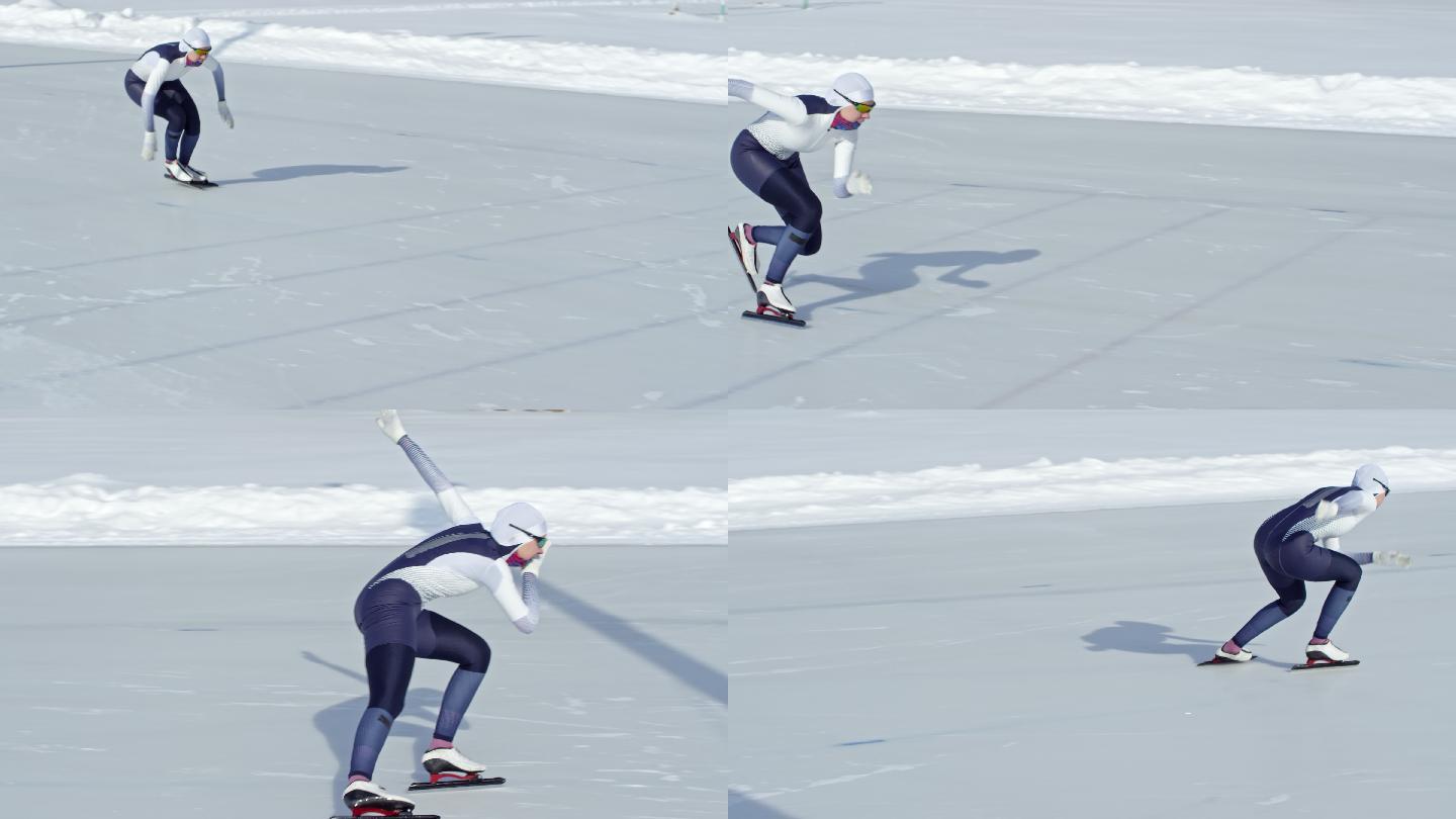 滑冰运动员在室外溜冰场滑冰
