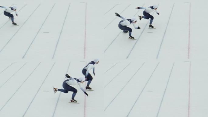 女子速滑运动员在冰场练习