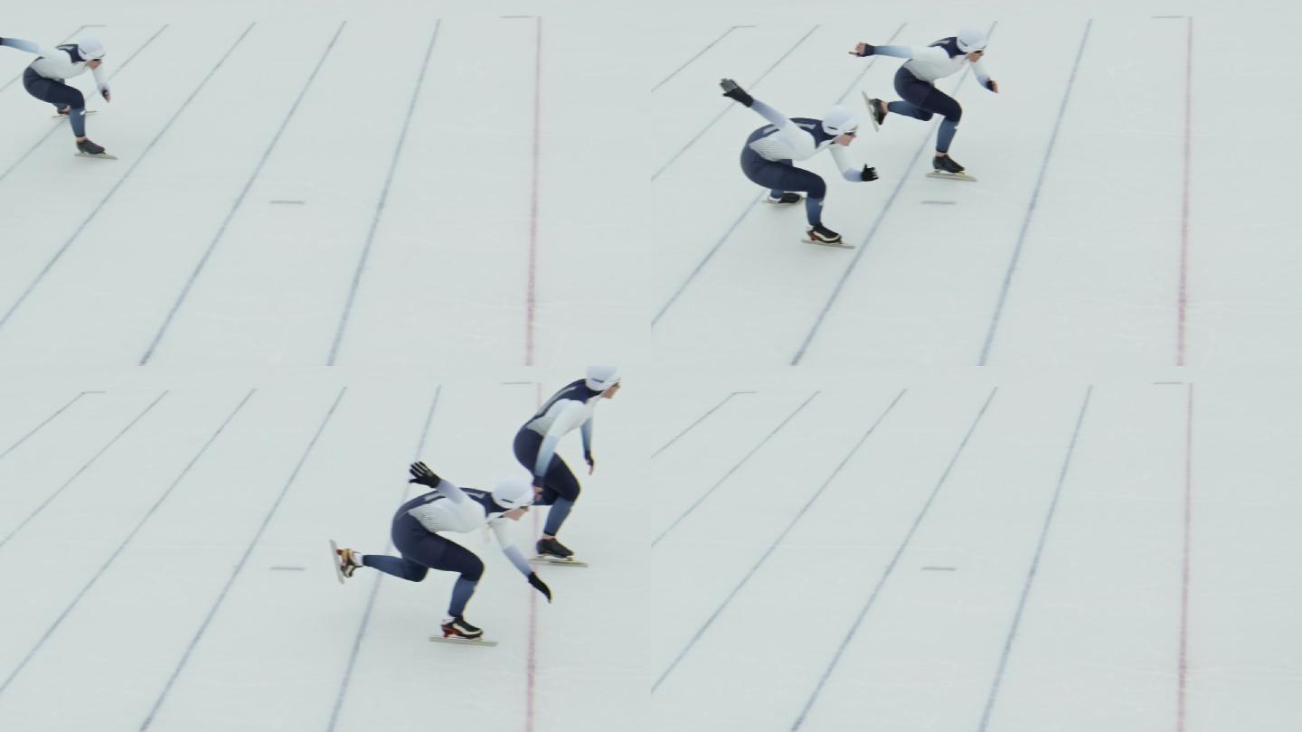 女子速滑运动员在冰场练习