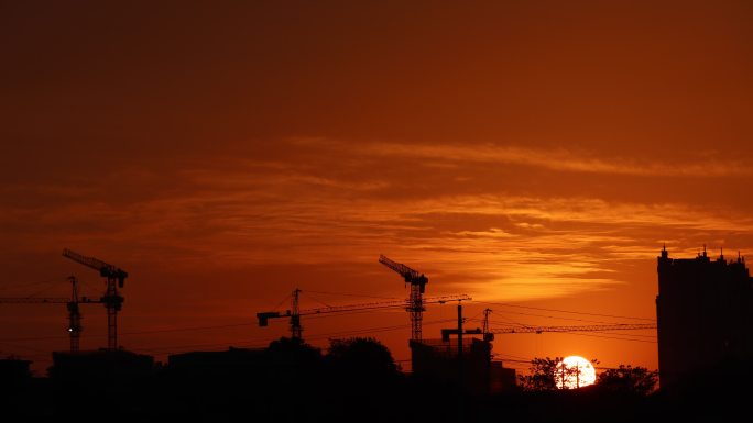 城市建设夕阳延时