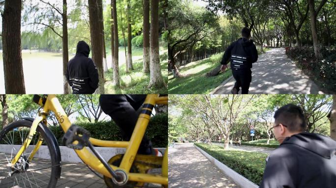 森林草地跑步单车