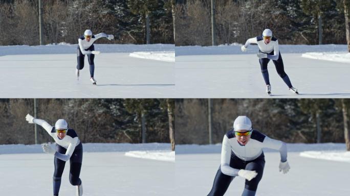 女运动员练习速度滑冰训练