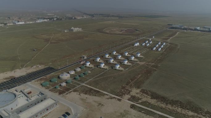 航拍空镜平原蒙古包草原