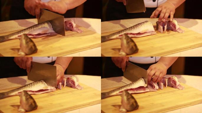 厨师切鱼块去鱼骨  (3)