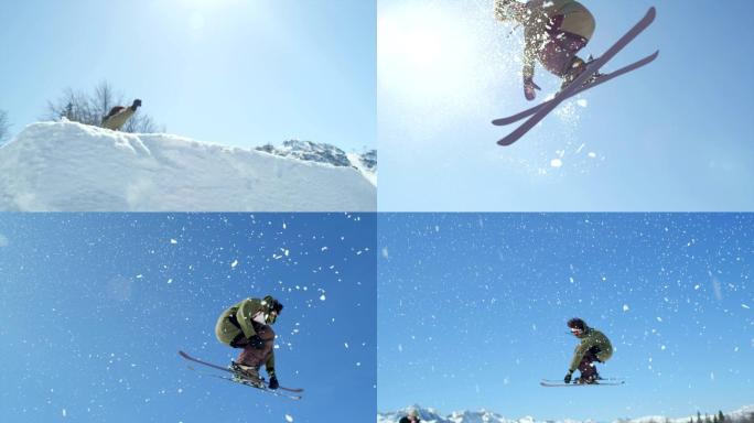 自由式滑雪者空中旋转运动员比赛练习
