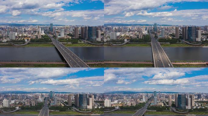 【4k】城市河道 多云光怪陆离太原汾河