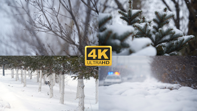 4K50帧 实拍下雪唯美城市街道素材